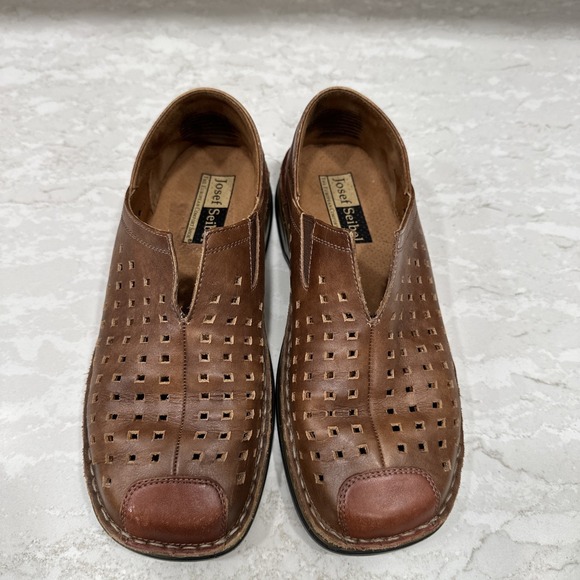 Josef Seibel Glenna Brown Perforated Slip-On Leather Loafers Women's 7 (37) - Picture 1 of 8